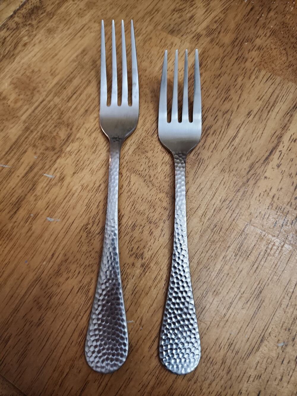 2 Wallace Continental Hammered Flatware Dinner Salad Fork Set Lot